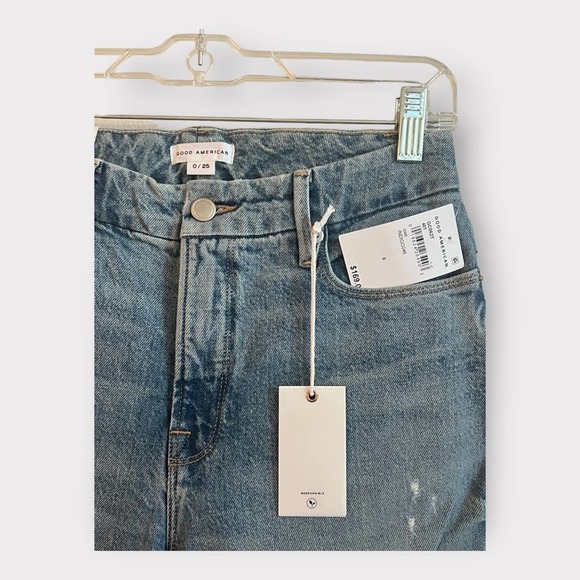 NWT Good American Good Classic Stretch Jeans Size 0 / 25 Straight Leg Distressed - Picture 7 of 10